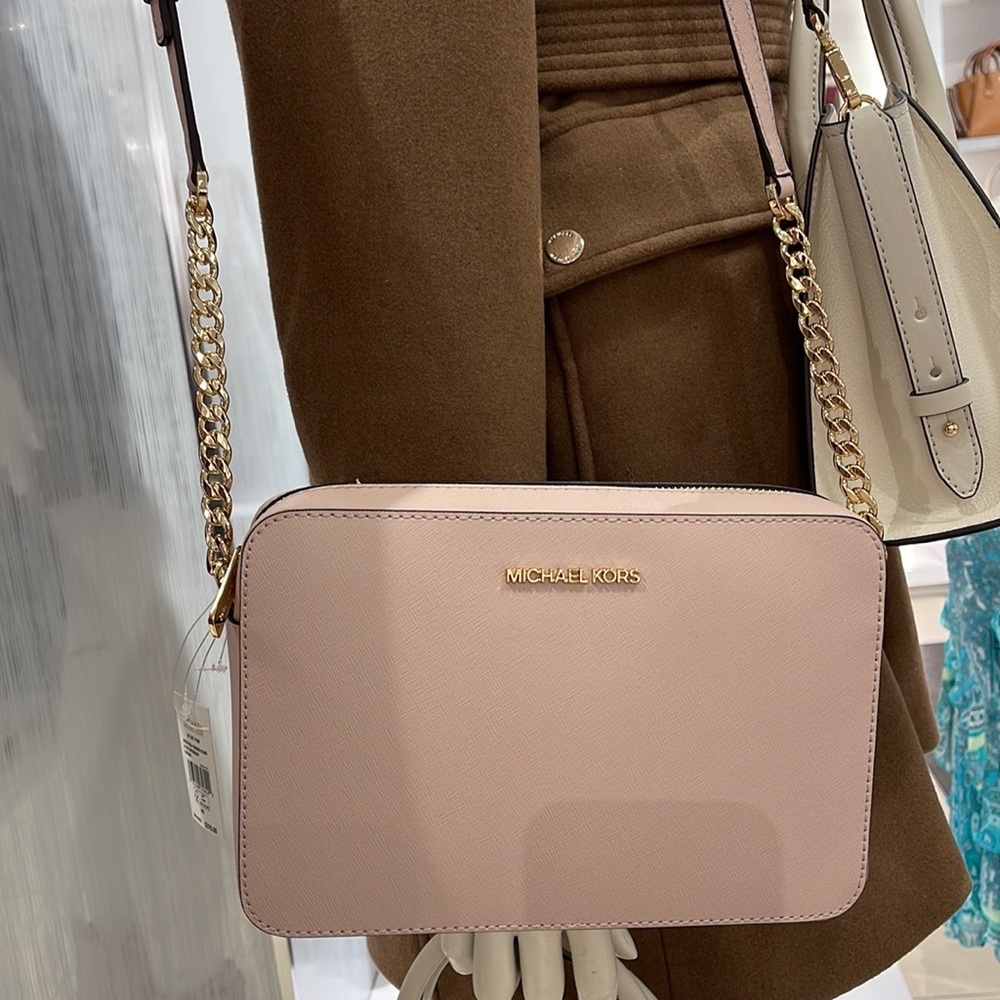 Michael Kors Jet Set Item Large East West Zip Crossbody Leather Powder Blush
